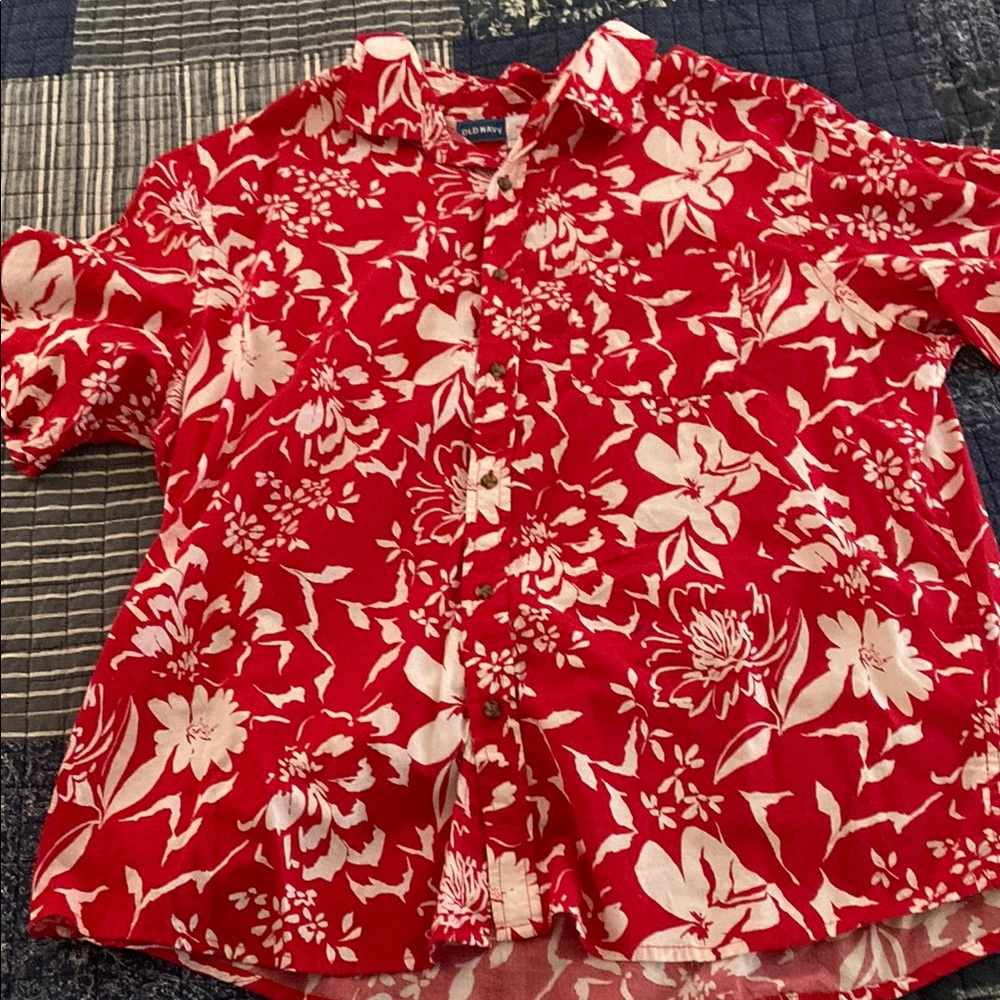 Old Navy Red and White Floral Shirt